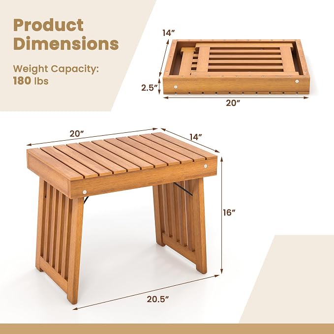 RELAX4LIFE Folding Outdoor Side Table - Acacia Wood Portable Patio End Table w/Slatted Tabletop, Outside Wooden Coffee Table for Backyard Balcony Porch Poolside Garden, Foldable Small Patio Table (2)