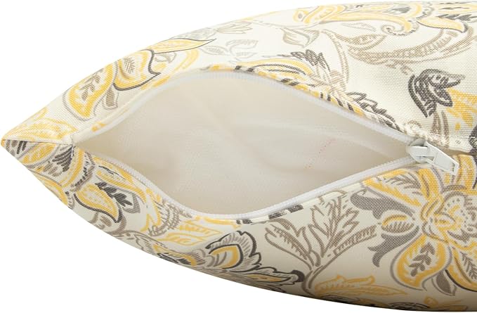Outdoor Throw Pillows Water Resistant 18x18 inch,Decorative Throw Pillow with Insert Set of 2,Hidden Zipper Headrests for Patio Furniture Sofa Couch Chair(Yellow Flower)