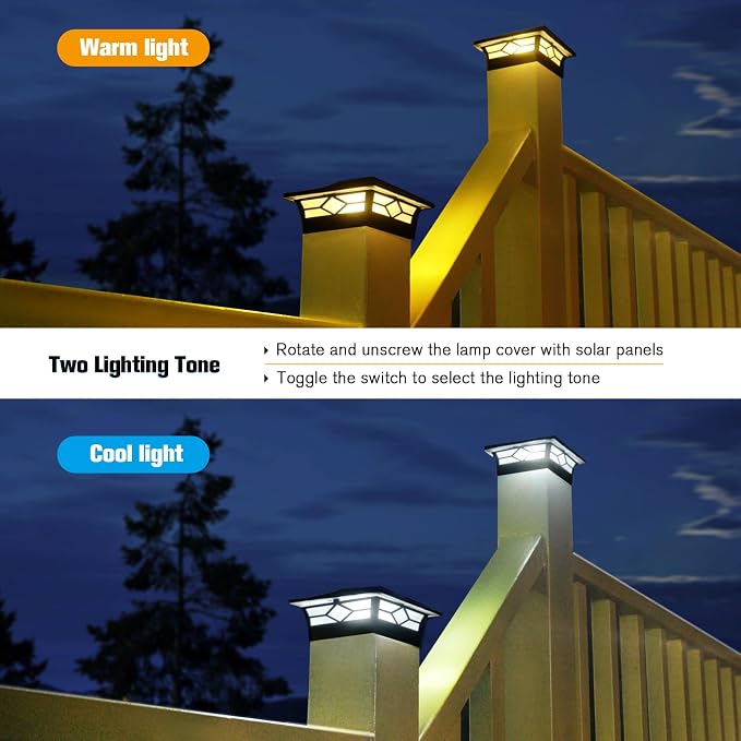 Solar Post Cap Lights Outdoor 16pack, Waterproof Solar Powered Deck Fence Post Lights for 4x4 Wood/Vinyl Posts, Solar Outdoor LED Light with Cool/Warm Lighting Decorate Garden Patio Porch…