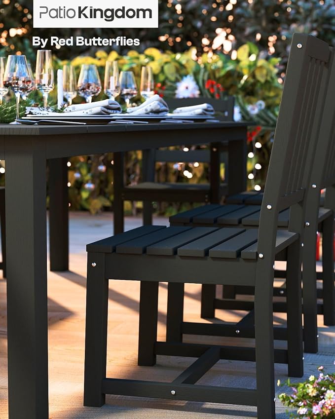 HDPE 5-Piece Outdoor Dining Set with 15FT Umbrella, White | All-Weather Patio Table and Chairs for 4, Fade-Resistant Patio Furniture Dining Set for Lawn, Garden, Deck, Backyard