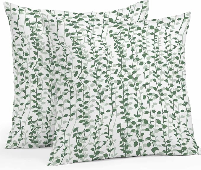 Green Ivy Leaves Outdoor Pillow Covers 16x16 Inch Throw Pillow Covers Set of 2 Waterproof Decorative Pillow Cases Spring Plants Botanical Modern Country Cushion Covers for Patio Furniture Garden Couch