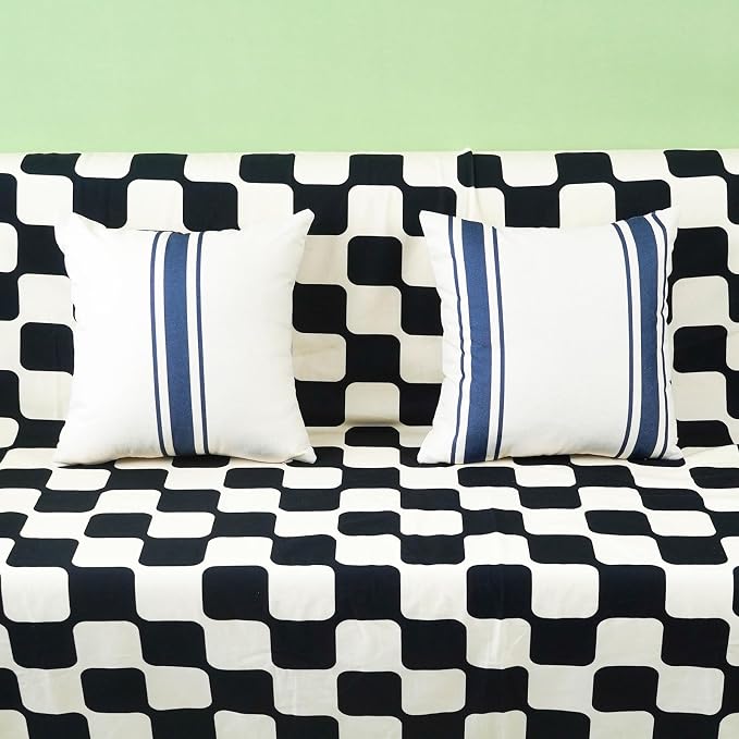 ONWAY Outdoor Pillow Covers Waterproof 16x16 Set of 2 Decorative Linen Throw Pillow Cover Beige and Navy Blue Striped Outdoor Pillows for Patio Furniture