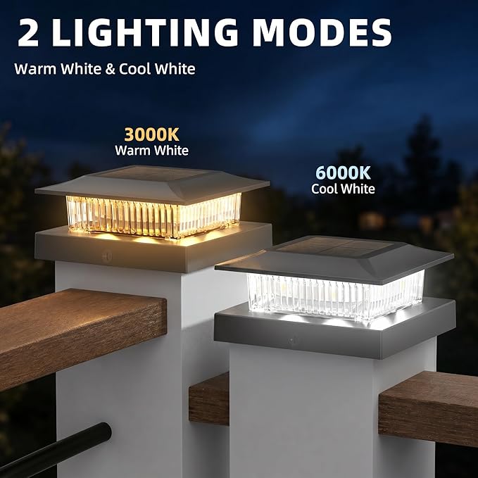 16 Pack Solar Post Cap Lights 4x4, Dual-Color Waterproof Fence Post Solar Lights, Fits 4x4 Vinyl or 3.5x3.5 Wood Posts, Dusk to Dawn Outdoor Lighting for Deck, Garden & Porch Decor, Black
