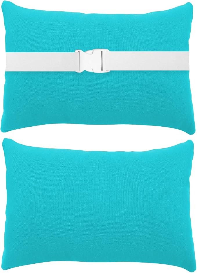 Chaise Lounge Head Resting Pillows, Waterproof Outdoor Pillows | 2 Pack Head Support Pillow with Adjustable Elastic Stripe for Garden Furniture Decorative, Blue