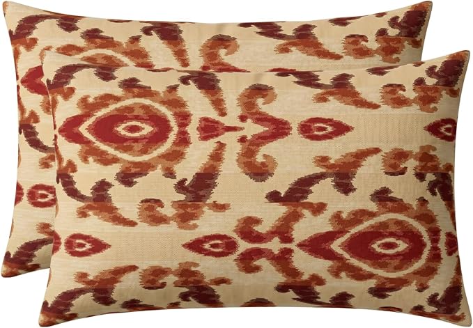 RSH DECOR: Sunbrella Jumbo Lumbar Pillows Set of 2 | 26" x 16" | Water and Fade-Resistant Performance Fabric | Outdoor Pillow Covers with Down-Alternative Inserts | Made in USA (Bukhara Russet)