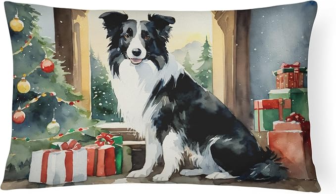 Caroline's Treasures DAC2615PW1216 Border Collie Cozy Christmas Throw Pillow Machine Washable, Indoor Outdoor Decorative Pillow for Couch, Bed or Patio, 12HX16W