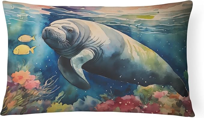 Caroline's Treasures DAC2813PW1216 Manatee Throw Pillow Machine Washable, Indoor Outdoor Decorative Pillow for Couch, Bed or Patio, 12HX16W