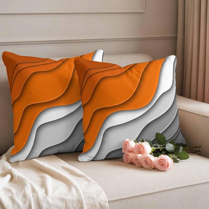 Abstract Beach Outdoor Pillow Covers Set of 2 Aesthetic Grey to Orange Gradient Waterproof Throw Pillow Cover Decorative Cushion Cases for Patio Porch Garden 26X26 Inch