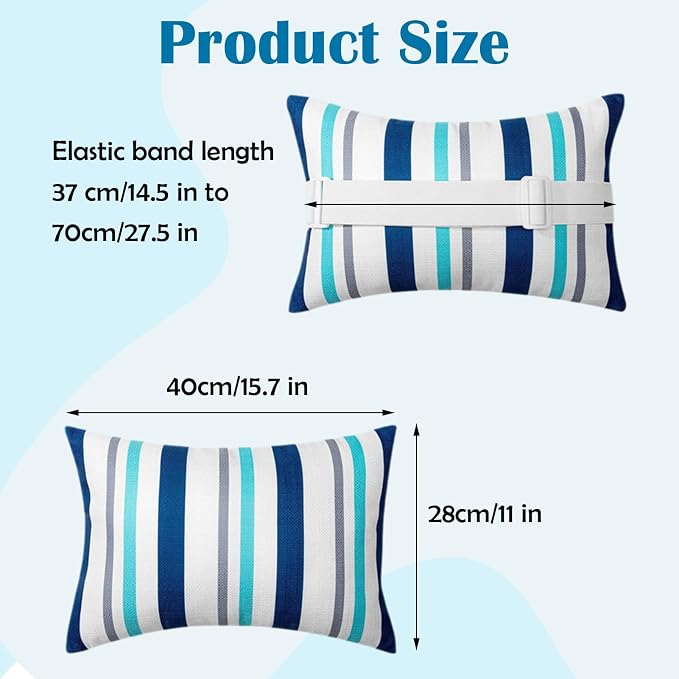 Chaise Lounge Head Pillow Oudoor Patio Pillow with Elastic Strap | 2 Pack Water Resistant Headrest Pillows for Recliner, Beach Chair, Office Chair, Orange