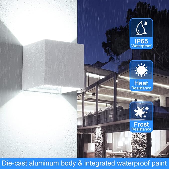 Juyace 2 Pack 20W LED Modern Wall Sconce Outdoor Up and Down Exterior Light | 2000lm,hardwire,No photocell Light Fixture, up down Angle-Adjustable,Square 4.7",IP65 Waterproof for Porch Patio,Black