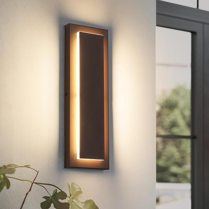Brown Outdoor Wall Sconce,Exterior Lights Fixture,15.7 in,12 W | Waterproof Wall Lights for House,Porch,Patio, Modern Outdoor Wall Lighting,3000K Warm White LED Light Bead, 1 Pack
