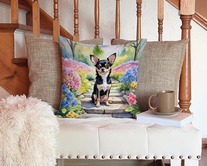 Caroline's Treasures Chihuahua Spring Path Throw Pillow Machine Washable, Indoor Outdoor Decorative Pillow for Couch, Bed or Patio, 14Hx14W