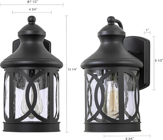 Outdoor Wall Sconce, Waterproof Exterior Light Fixture, Matte Black Porch Lantern Lights with Clear Glass Shade for Garage Patio Front Door Balcony