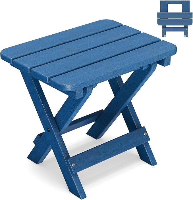 Folding Outdoor Side Table,Small HDPE Patio Table,All-Weather Compact Portable End Table for Patio,Porch,Pool,Blue,11.8" D x 15.7" W x 15.7" H