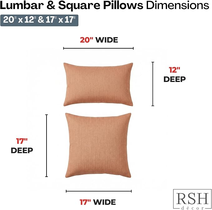 RSH DECOR: Sunbrella Lumbar & Square Pillows Set of 4 | 20" x 12" & 17" x 17" | Water and Fade-Resistant Performance Fabric | Outdoor Throw Pillows | Made in USA (Cast Petal Pink)