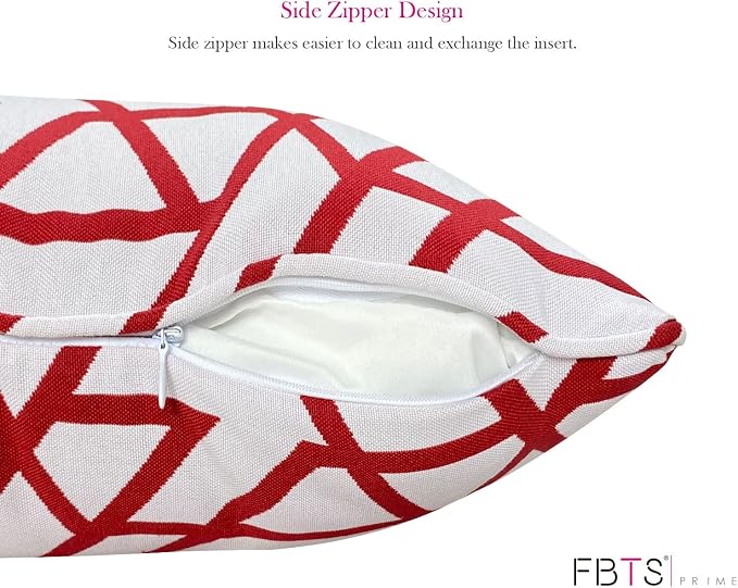 Pack of 2 Outdoor Waterproof Decorative Lumbar Pillows Covers for Patio Furniture, 20x12 Inch Fade Resistant Patio Garden Lumbar Cushion Covers for Couch Bed Sofa, Geometric Red
