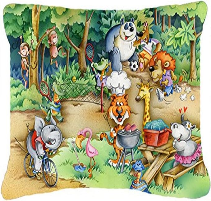 Caroline's Treasures APH6821PW1216 Animals at A Picnic Canvas Fabric Decorative Pillow Machine Washable, Indoor Outdoor Decorative Pillow for Couch, Bed or Patio, 12HX16W