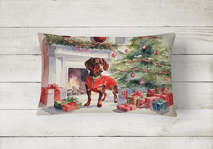 Caroline's Treasures DAC2642PW1216 Dachshund Cozy Christmas Throw Pillow Machine Washable, Indoor Outdoor Decorative Pillow for Couch, Bed or Patio, 12HX16W