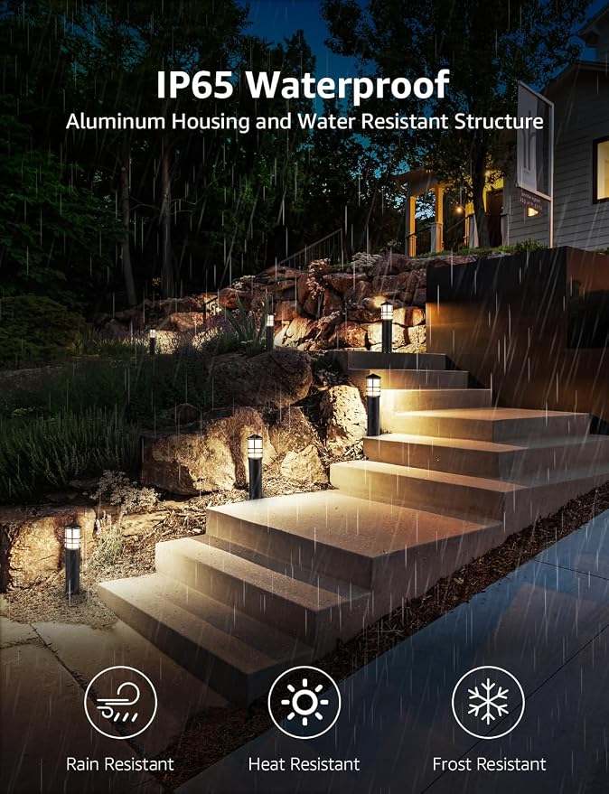 SUNVIE 12-Pack Low Voltage Landscape Pathway Lights 3W Outdoor Landscape Lighting 3000K 12-24V LED Bollard Path Lights Wired CRI 90+ Aluminum Pathway Lighting for Walkway Yard Garden, ETL Listed Cord | IP65 Waterproof, 3000K Warm White, 12-24V AC/DC, A...