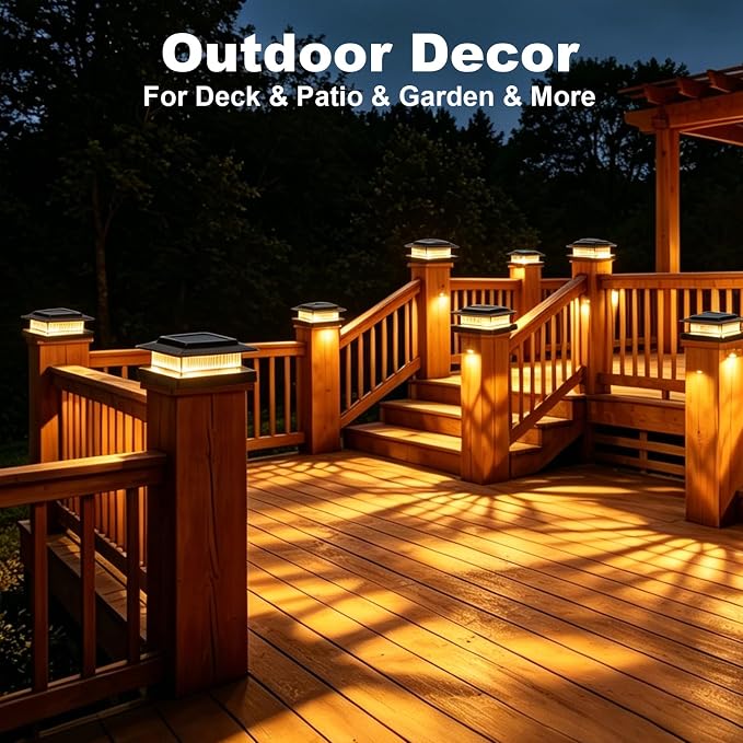 4x4 Post Solar Lights Outdoor, 13 Lighting Modes 8 LED Solar Post Cap Lights, Waterproof Solar Deck Lights for 4x4 3.5x3.5 Wood/Vinyl Fence Post (16)