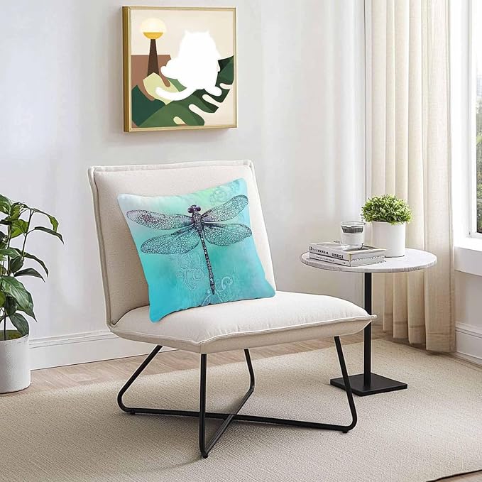 Vandarllin Outdoor Throw Pillows Covers 26x26 inch Set of 2 Waterproof Watercolors Dragonfly Decorative Zippered Cushion Covers for Patio Furniture, Teal Painting Lumbar Pillowcases
