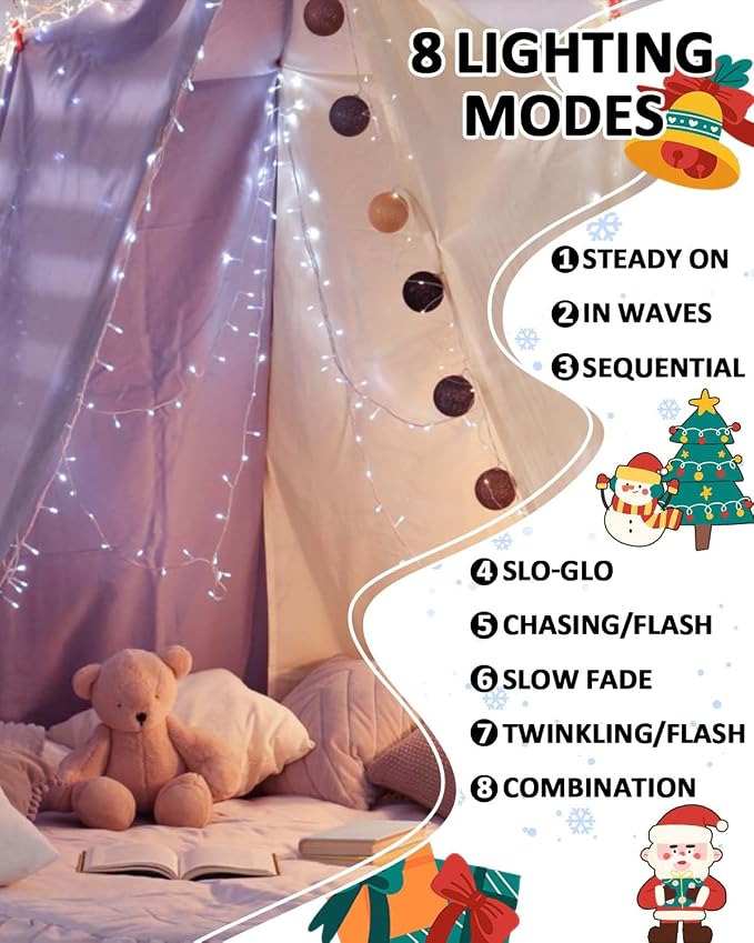 2 Pack 200 LED Battery Operated String Lights, Twinkle Lights Cool White | 66FT 8 Modes Christmas Fairy Lights Indoor Outdoor, Waterproof Battery Lights for Bedroom Party Porch Tree Holiday Decor