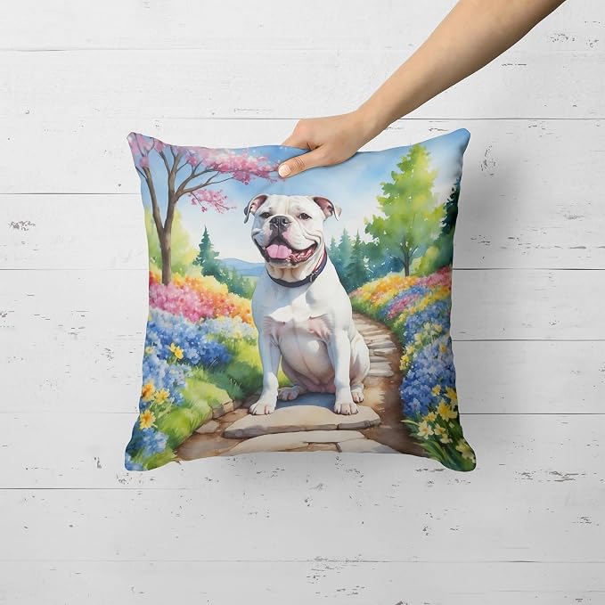 Caroline's Treasures American Bulldog Spring Garden Throw Pillow Machine Washable, Indoor Outdoor Decorative Pillow for Couch, Bed or Patio, 18Hx18W