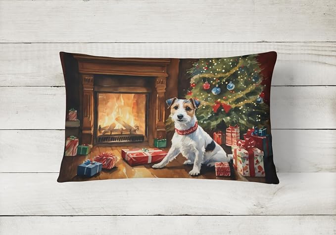 Caroline's Treasures DAC2682PW1216 Jack Russell Terrier Cozy Christmas Throw Pillow Machine Washable, Indoor Outdoor Decorative Pillow for Couch, Bed or Patio, 12HX16W