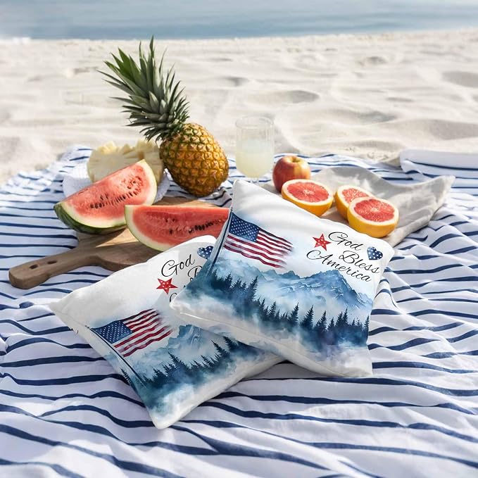 4th of July American Flag Outdoor Pillow Covers 20x20 Inch Throw Pillow Covers Set of 2 Waterproof Decorative Pillow Cases Independence Day Forest Cushion Covers for Patio Furniture Garden Couch Sofa
