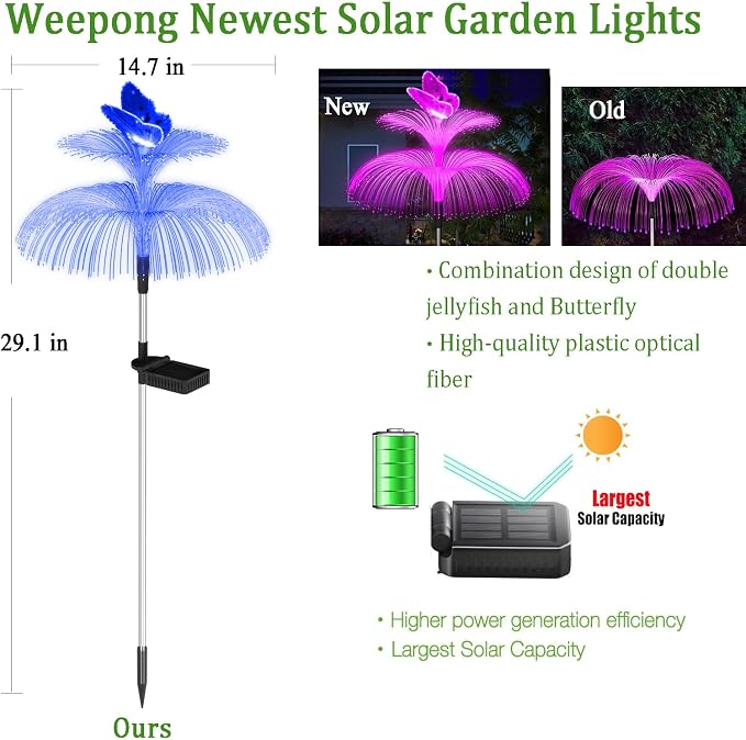 Weepong Solar Garden Lights Waterproof 3 Pack Solar Lights Outdoor Decorative 7 Color Changing Double Jellyfish and Butterfly Flower Garden Decor Yard Christmas Pool Outdoor, Gifts for Mother's Women