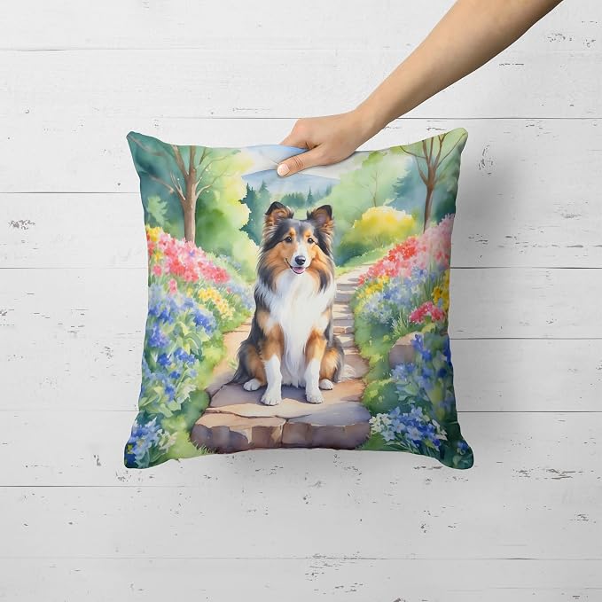 Caroline's Treasures Sheltie Spring Path Throw Pillow Machine Washable, Indoor Outdoor Decorative Pillow for Couch, Bed or Patio, 18Hx18W