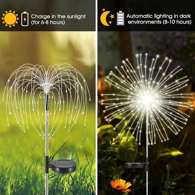 HPUFKOT Solar Garden Lights Outdoor,Waterproof Garden, 2PC 200 LED Twinkling Firework Lights Decorative with 8 Modes,Decor for Yard Patio Pathway Lawn for Yard Outside Fairy Decorative