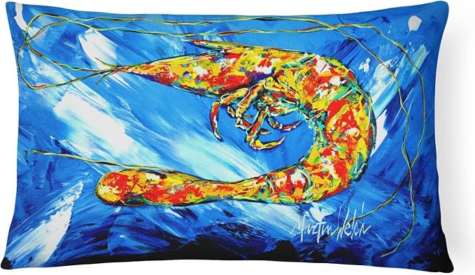 Caroline's Treasures MW1226PW1216 Ice Blue Shrimp Canvas Fabric Decorative Pillow Machine Washable, Indoor Outdoor Decorative Pillow for Couch, Bed or Patio, 12HX16W