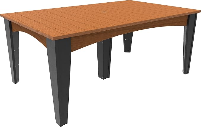 LuxCraft Poly Island Dining Table, 44" x 72" Rectangular Outdoor Patio Table, Made with Recycled Plastics, Made in USA (Antique Mahogany & Black)