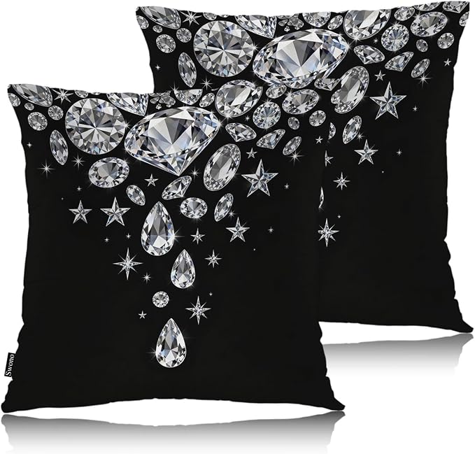 Swono Gems Print Square Pillow Covers Cushion Covers, Diamond Print 18 X 18 Inch Set of 2 Throw Pillow Cover Couch Pillowcases Home Decorative for Couch Sofa Car Bedroom, No Insert