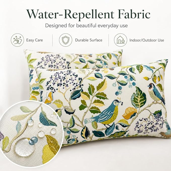 Outdoor Patio Lumbar Pillows Pack of 2, 12"x20" | Fade Resistant Outdoor Waterproof Lumbar Pillow with Inners Decorative Garden Lumbar Cushions for Home Patio Terrace Sofa