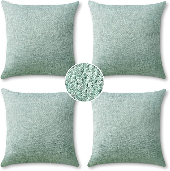 OTOSTAR Outdoor Throw Pillow Covers Waterproof Garden Decorative Pillow Cases Square Outdoor Pillow Covers Patio Cushion Case Pillows for Couch Tent Sofa Balcony Decor 18x18 Inch Pack of 4 (Mint)