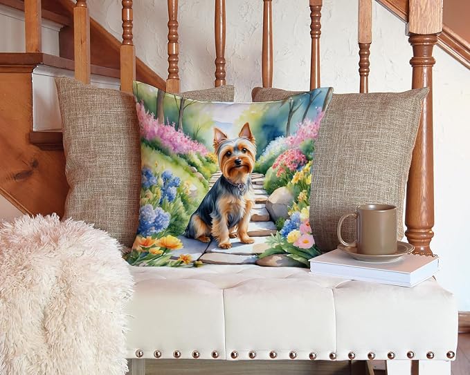 Caroline's Treasures Silky Terrier Spring Path Throw Pillow Machine Washable, Indoor Outdoor Decorative Pillow for Couch, Bed or Patio, 14Hx14W