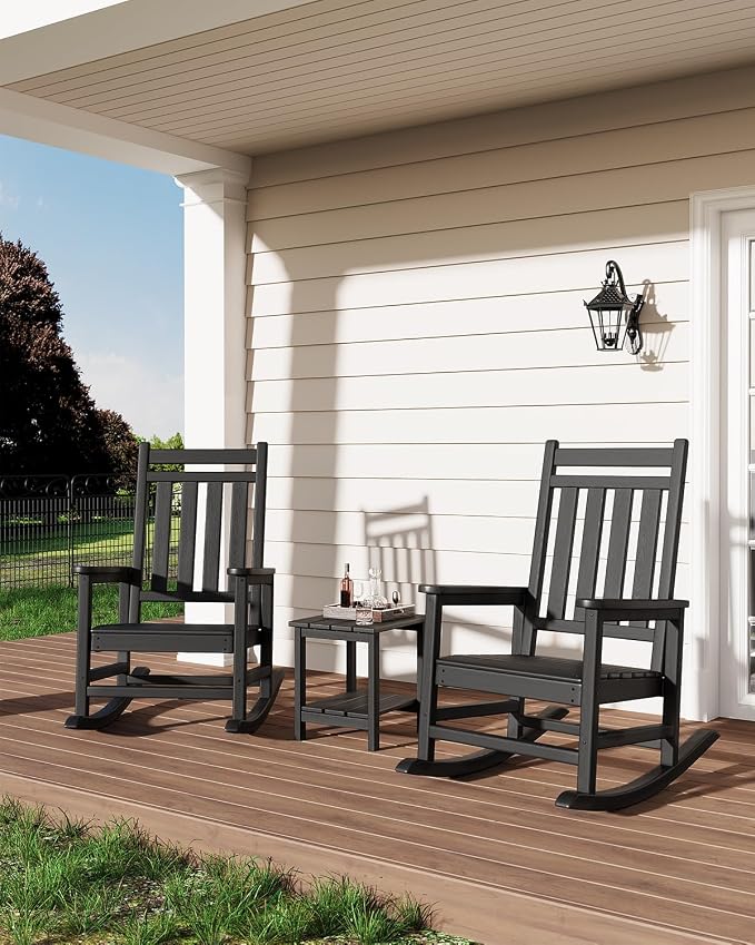 GarveeLife Adirondack Outdoor Side Table 18 x 15 in, HDPE 2-Tier Patio Side Tables for Outside, All-Weather End Table for Patio Pool Deck Indoor Backyard, Black