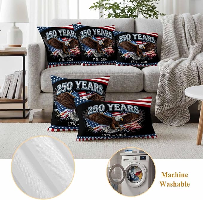American Flag 4th of July Outdoor Waterproof Throw Pillow Covers 20x20 Set of 2, Independence Day Eagle USA Flag Decorative Pillowcases Cushion Pillowcase for Couch Sofa Patio Outside Pillow Protector