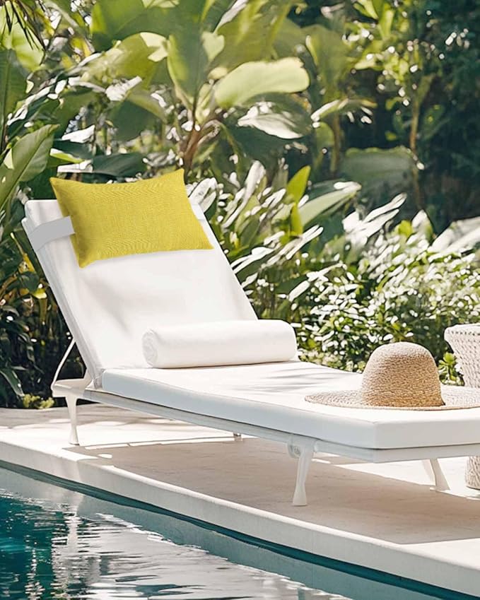 Outdoor Pillow for Chaise Lounge Chair Yellow Rustic Vintage Burlap Texture Outdoor Pillows Waterproof with Adjustable Strap Headrest Lumbar Pillows for Garden Patio Furniture 2 Pack 11" x 16"