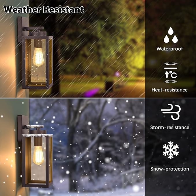 BesLowe Outdoor Wall Light Fixtures, Oil-Rubbed Bronze Wall Lanterns | Waterproof Metal Construction, Rust-resistant, Quick & Easy Installation, Clear Glass Shades & Standard E26 Socket