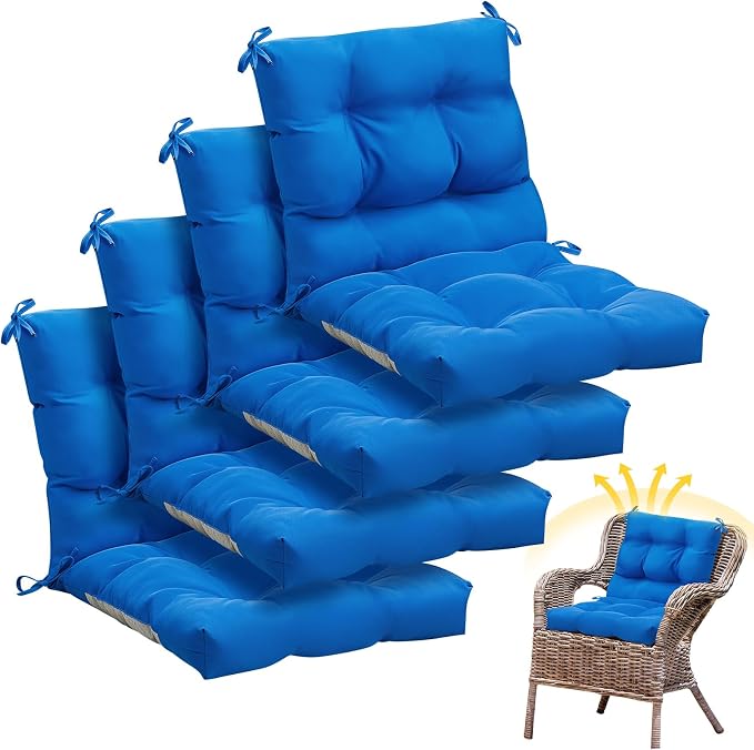 Marsui Outdoor Indoor High Back Chair Cushions Patio Furniture Tufted Pillow with Ties Water-Resistant Replacement Outdoor Rocking Chair Cushions, 42 x 21 Inches(Blue)