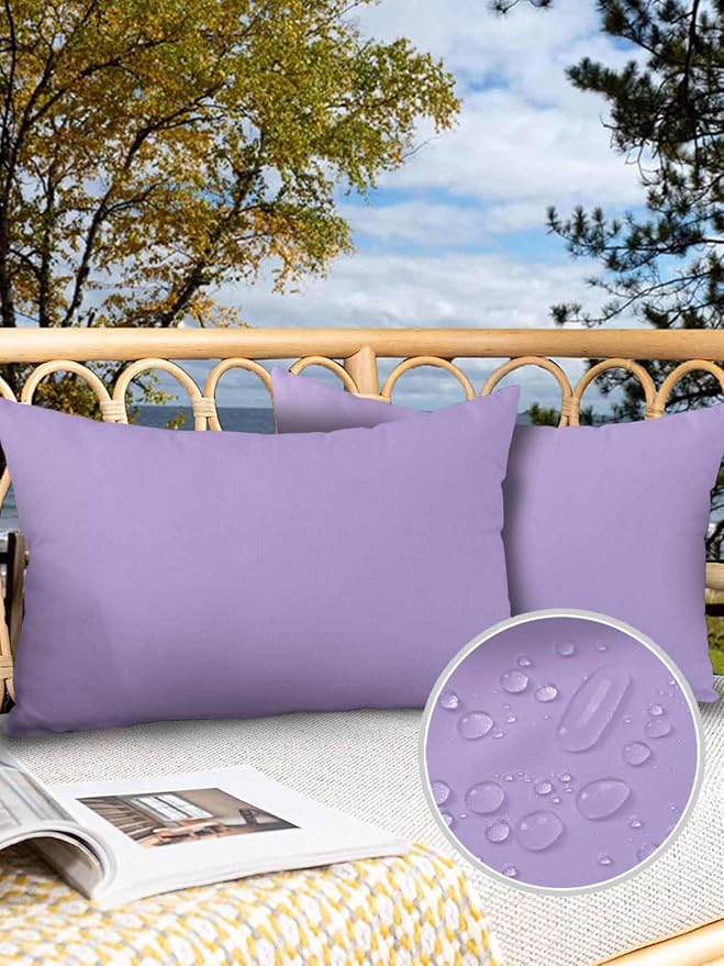 Outdoor Waterproof Throw Pillow Covers Set of 2 Lavender Purple Lumbar Pillowcases 20x12 Inches Simple Style Patio Decorative Pillows Cushion Case Patio Pillows for Couch Bed Chair Garden