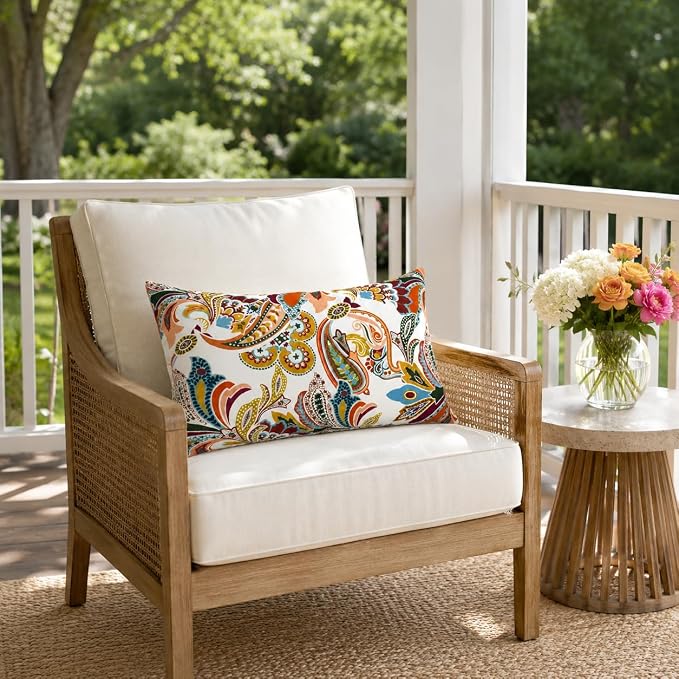 Pack of 2 Patio Lumbar Pillows 12"x20" | Fade Resistant Outdoor Waterproof Lumbar Pillow with Inners Decorative Garden Lumbar Cushions for Home Patio Terrace Sofa