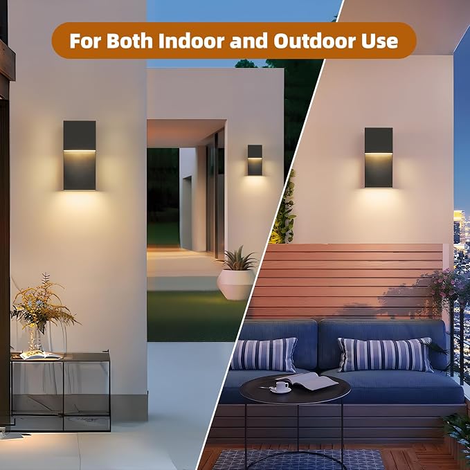 11.8'' LED Outdoor Wall Light, Black Exterior Lighting Fixture,2 Pack | Hardwired, Warm White 3000K, Modern Outside Porch Lights Fixtures, Built-in LED Indoor Outdoor Sconce for House Garage Patio