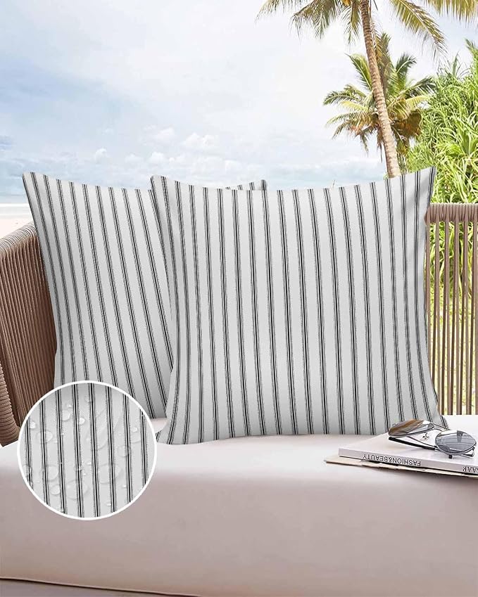 Outdoor Waterproof Throw Pillow Covers Set of 2 Black Stripe Pillowcases 20x20 Inches Vertical Striped Patio Decorative Pillows Cushion Case Patio Pillows for Couch Bed Chair Garden