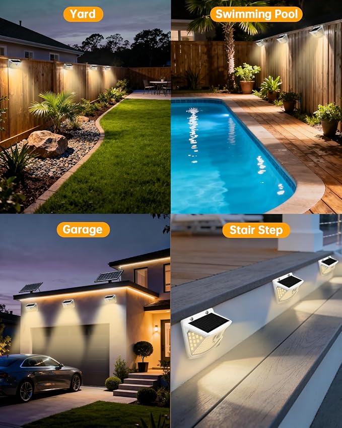 Aootek Solar Motion Sensor Lights Outdoor 120 LEDs, White, 2 Pack | Lights Reflector, 270° Wide Angle, IP65 Waterproof, Step Lights For Front Door, Yard, Garage, Deck