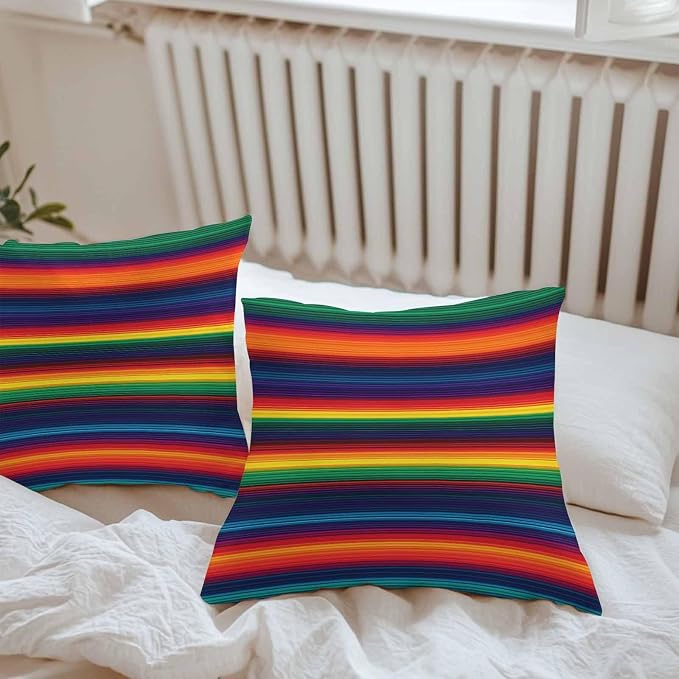Outdoor Throw Pillow Covers Waterproof Pillow Cases 16x16 Colorful Mexican Stripes Ethnic Style Decorative Pillow Covers Cushion Cases for Couch Sofa Patio Garden 2 Pack Orange Gradient Geometric