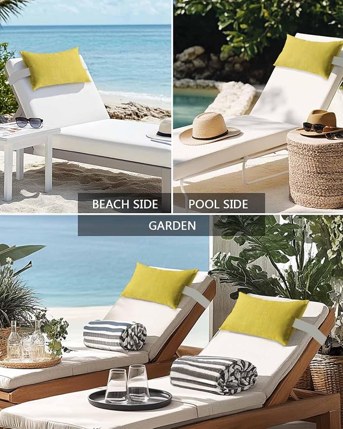 Outdoor Pillow for Chaise Lounge Chair Yellow Rustic Vintage Burlap Texture Outdoor Pillows Waterproof with Adjustable Strap Headrest Lumbar Pillows for Garden Patio Furniture 2 Pack 11" x 16"